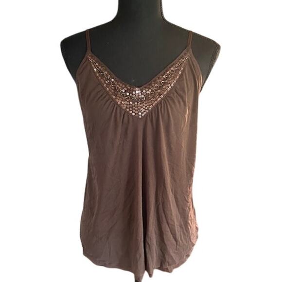 Guess Jeans Cream Open Knit Tie Front Vest & Brown Sequin Camisole Top Size L - Picture 7 of 11